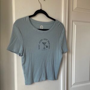 Social Culture - “You Just Got Served” Teal Blue Crop Short-Sleeved T-Shirt